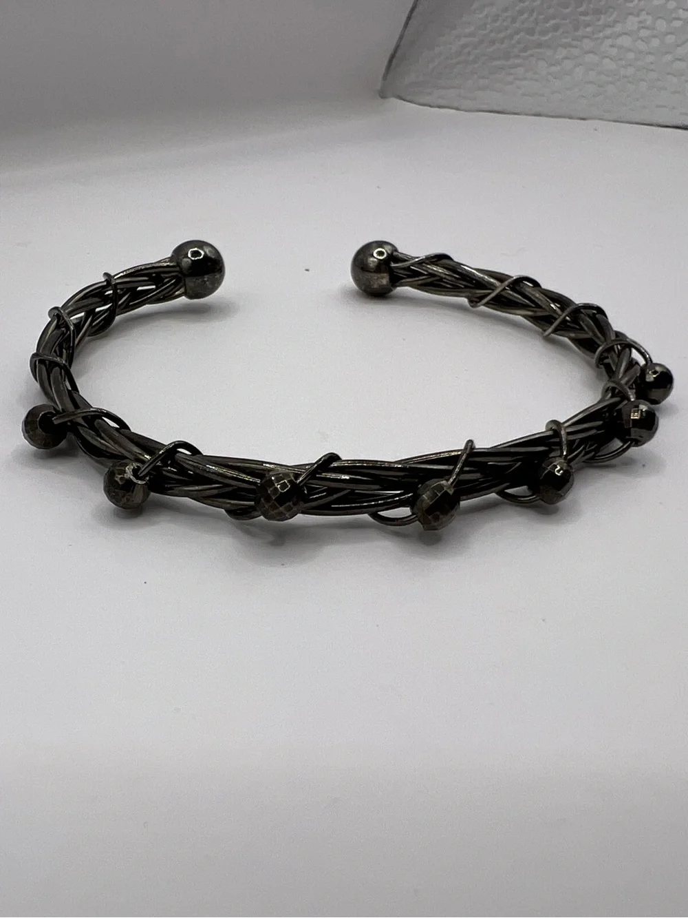 Vintage Gunmetal Twisted Wire Vine Cuff Bracelet Beaded Statement